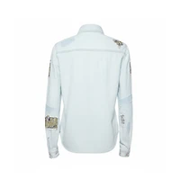 Pre-Owned Roberto Cavalli Women's Light Blue Distressed Denim Patch Detail Shirt