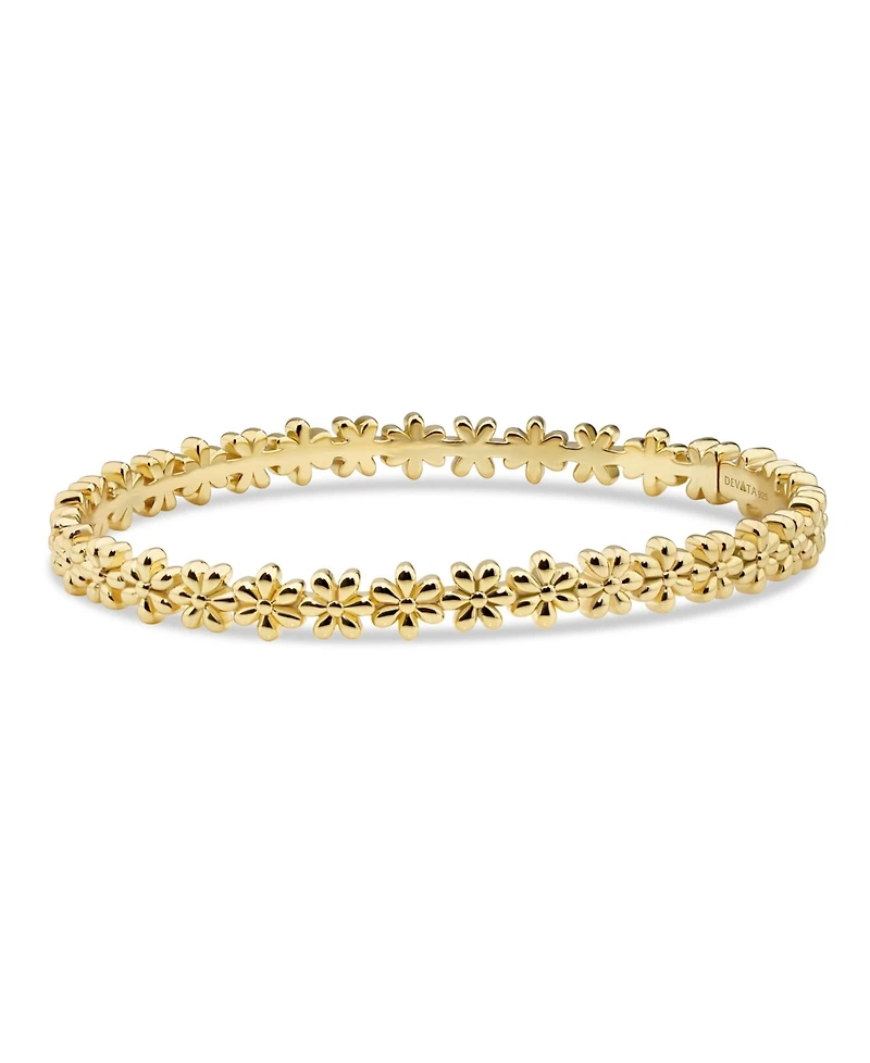 Devata Daisy Flower Eternity Bangle Bracelet in Gold Plated Sterling Silver, Size Medium