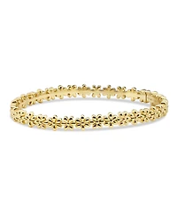 Devata Daisy Flower Eternity Bangle Bracelet in Gold Plated Sterling Silver, Size Medium