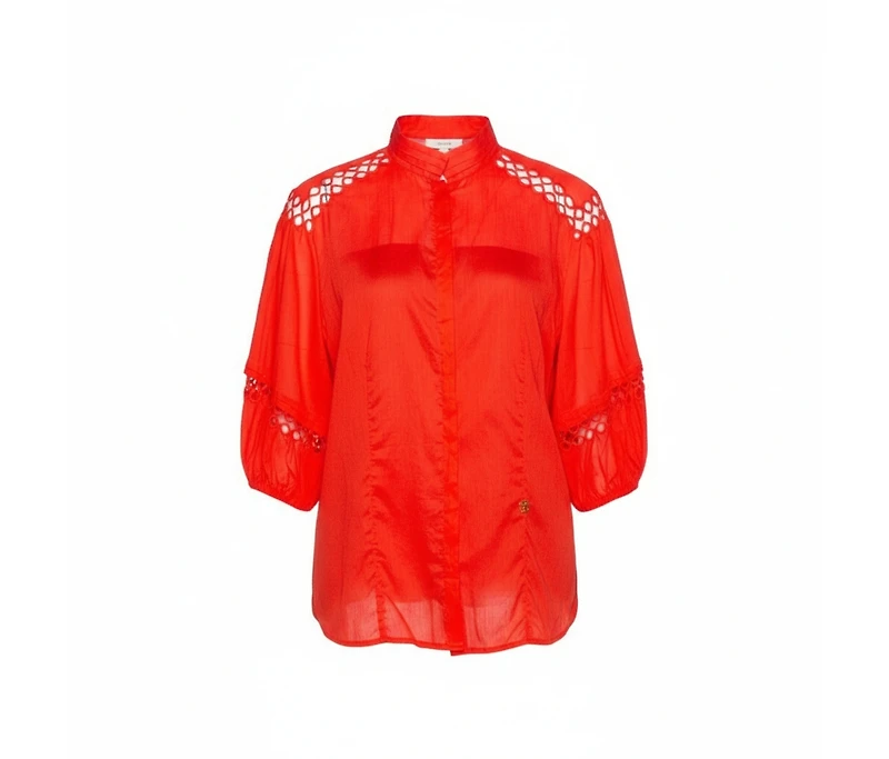 Pre-Owned Roberto Cavalli Women's Cotton Eyelet Lace Detail Blouse