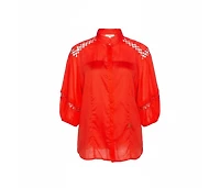 Pre-Owned Roberto Cavalli Women's Cotton Eyelet Lace Detail Blouse