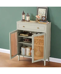 Slickblue Entryway Shoe Cabinet with Pull Down Doors and Top Shelf