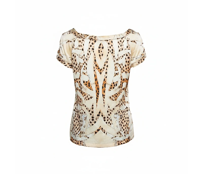 Pre-Owned Roberto Cavalli Women's Silk Leopard Print Short Sleeve Top