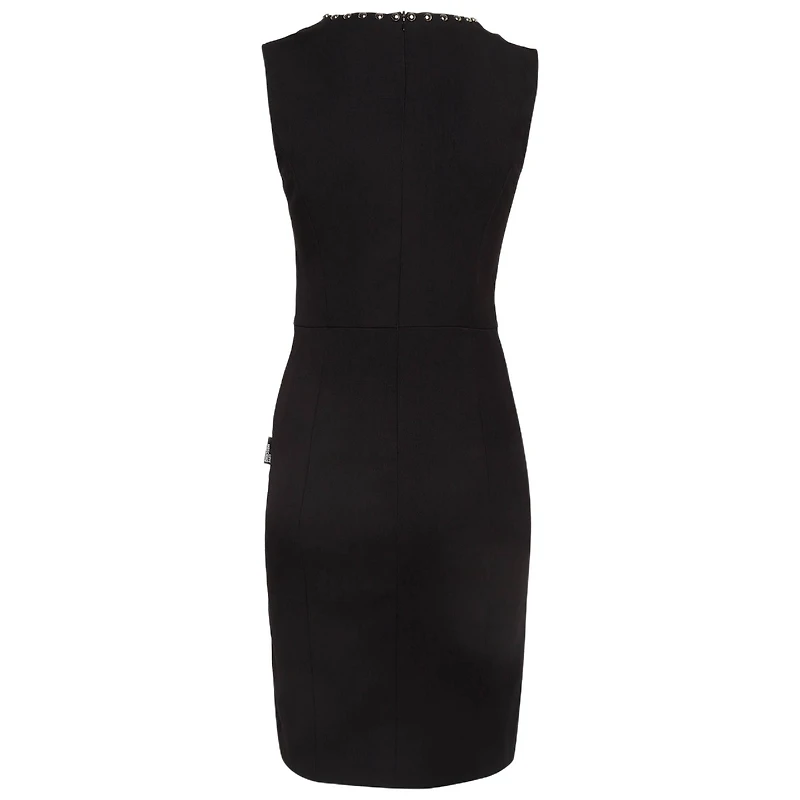 Pre-Owned Love Moschino Women's Black Studded Gabardine Sheath Dress