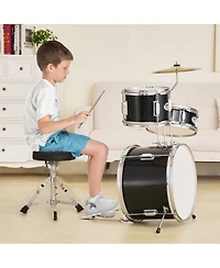 Sugift Kids Drum Set 3-Piece 14" Beginner Kit with Throne Pedal Sticks Black
