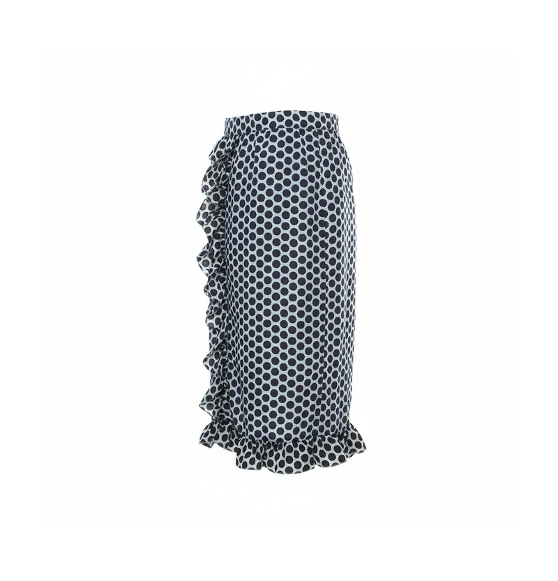 Pre-Owned Marni Women's Blue And White Polka Dot Printed Coated Silk Ruffle Detail Skirt