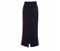 Pre-Owned Stella Mccartney Women's Navy Blue Cotton Knit Contrast Stripe Panel Detail Midi Skirt