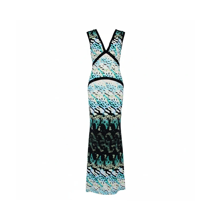 Pre-Owned Roberto Cavalli Women's Multicolor Printed Knit Paneled Sleeveless Maxi Dress