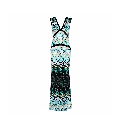 Pre-Owned Roberto Cavalli Women's Multicolor Printed Knit Paneled Sleeveless Maxi Dress