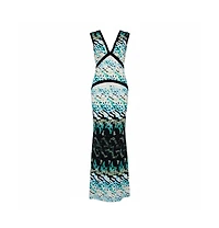 Pre-Owned Roberto Cavalli Women's Multicolor Printed Knit Paneled Sleeveless Maxi Dress