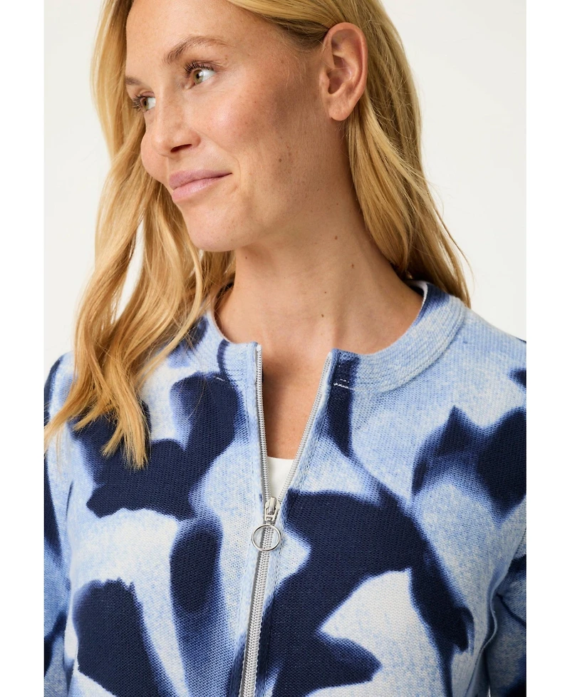 Olsen Women's Abstract Floral Zip Cardigan