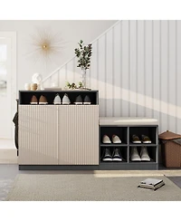 Streamdale Furniture Streamdale Livingroom Cabinet with Shoe Bench, 2 Doors, 3-Tier Shelves, Entryway Bench, 4 Shoe Racks