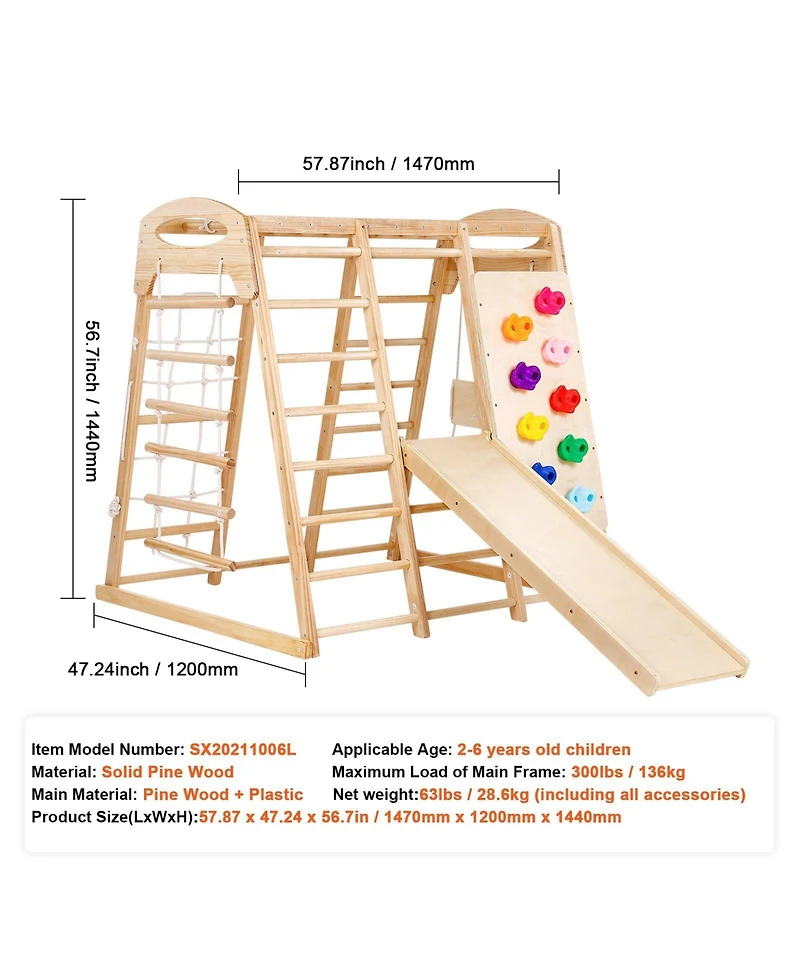 Hongge Indoor Jungle Gym 7-in-1 Wooden Toddler Climbing Playground