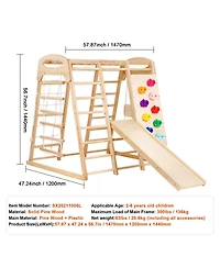 Hongge Indoor Jungle Gym 7-in-1 Wooden Toddler Climbing Playground