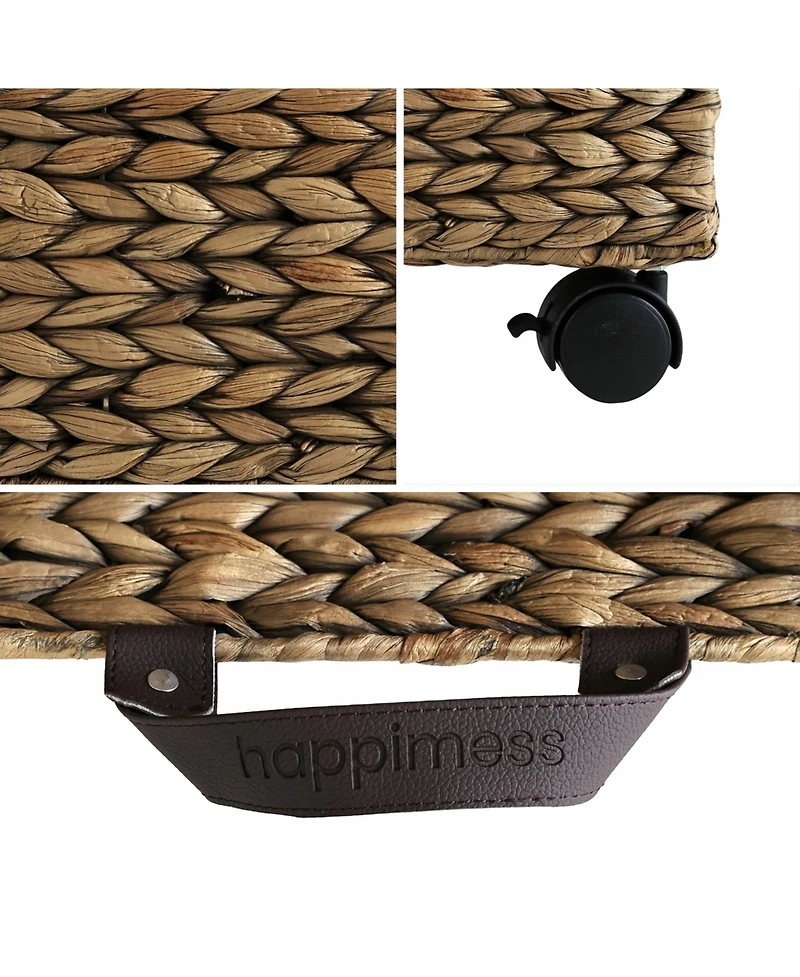 18.11" Hand-Woven Hyacinth Rectangular Underbed Storage Bin with Wheels and Handles