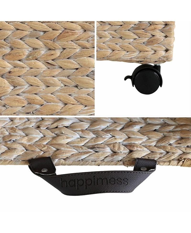 18.11" Hand-Woven Hyacinth Rectangular Underbed Storage Bin with Wheels and Handles