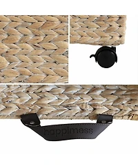 18.11" Hand-Woven Hyacinth Rectangular Underbed Storage Bin with Wheels and Handles