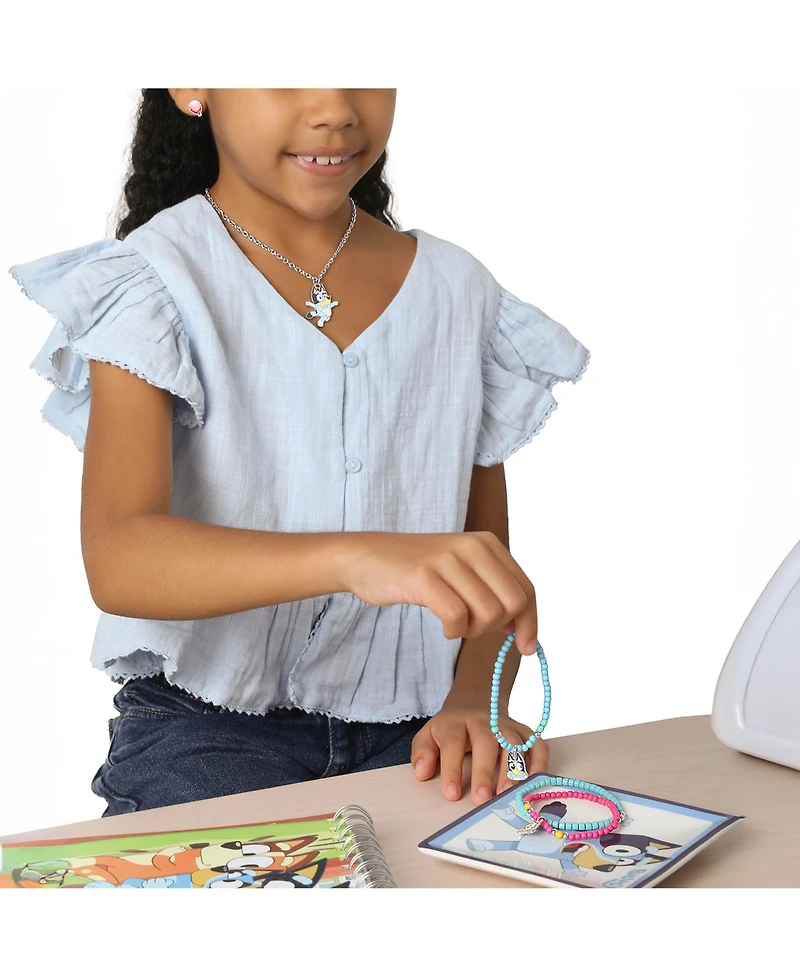 Bluey Pink & Teal Beaded Bracelet Set with Character Charms - 6 Pack