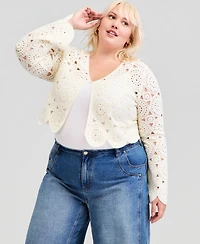 And Now This Trendy Plus Crochet Circle One-Button Cardigan, Macy's Exclusive
