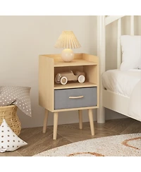sumyeg Collapsible Fabric Drawer Nightstand 2-Tier Wood Storage Cabinet