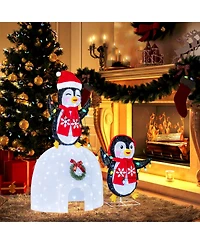 Costway Lighted Christmas Decoration Penguins Igloo 170 White Led Lights for Home