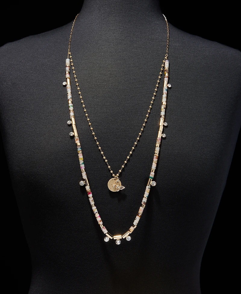 lonna & lilly Gold-Tone Crystal Flower & Butterfly Beaded Statement Necklace, 34" + 3" extender