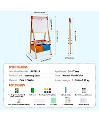 Sugfit 3-in-1 Wooden Art Easel with Storage Compartment & Adjustable Height