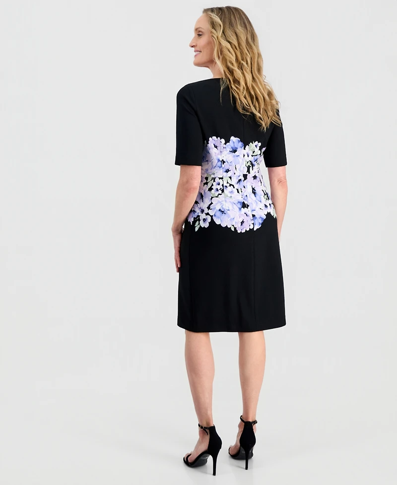 Kasper Women's Printed Scuba Crepe Elbow-Sleeve Sheath Dress