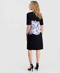 Kasper Women's Printed Scuba Crepe Elbow-Sleeve Sheath Dress