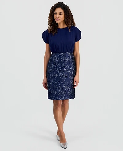 Kasper Women's Mixed-Media Jacquard Sheath Dress