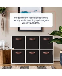 Ornavo Home 6 Pack Linen Fabric Kallax Storage Cube Bin with Faux Leather Handles