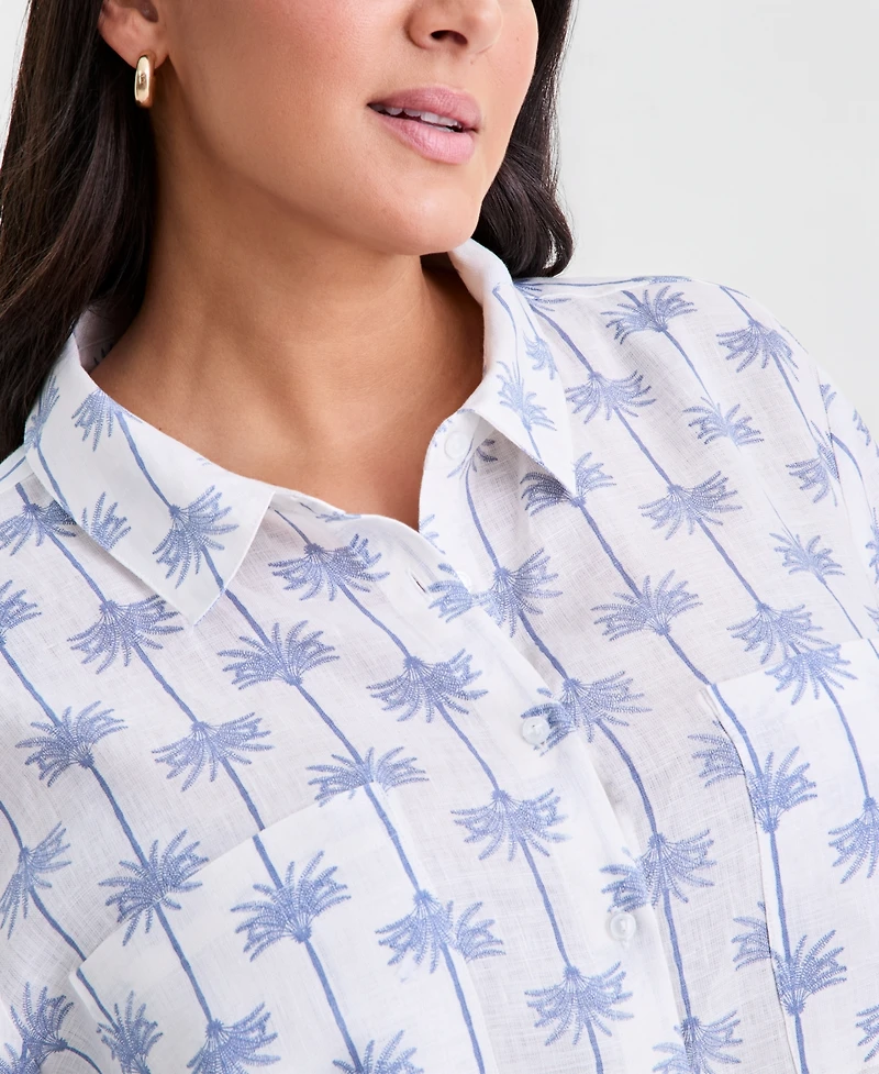 Charter Club Plus King Street Palm Roll-Tab Shirt, Macy's Exclusive
