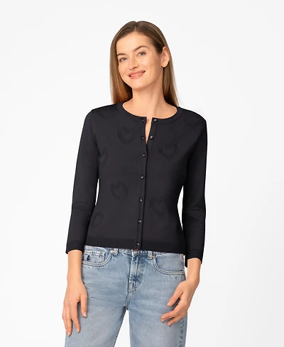 Melissa Paige Women's Heart Stitch Button Cardigan Sweater