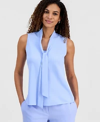 Kasper Women's Solid Sleeveless Tie-Neck Blouse, Regular & Petite