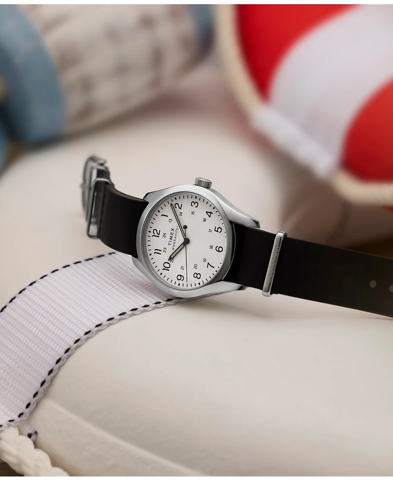 Timex Men's Quartz Analog Black Leather Watch, 39mm