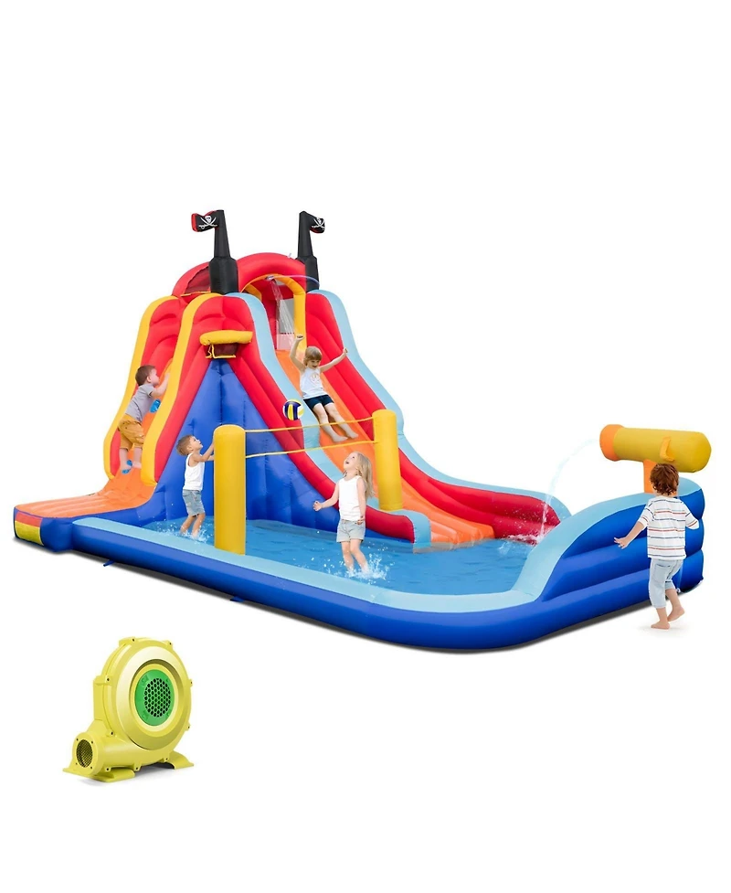 Hongge 5-in-1 Inflatable Water Slide Bounce House with Dual Slides, Splash Pool, and 735W Blower