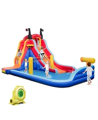 Hongge 5-in-1 Inflatable Water Slide Bounce House with Dual Slides, Splash Pool, and 735W Blower