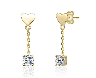 Rachel Glauber 14K Gold Plated with Clear Cubic Zirconia Heart Design Drop Earrings