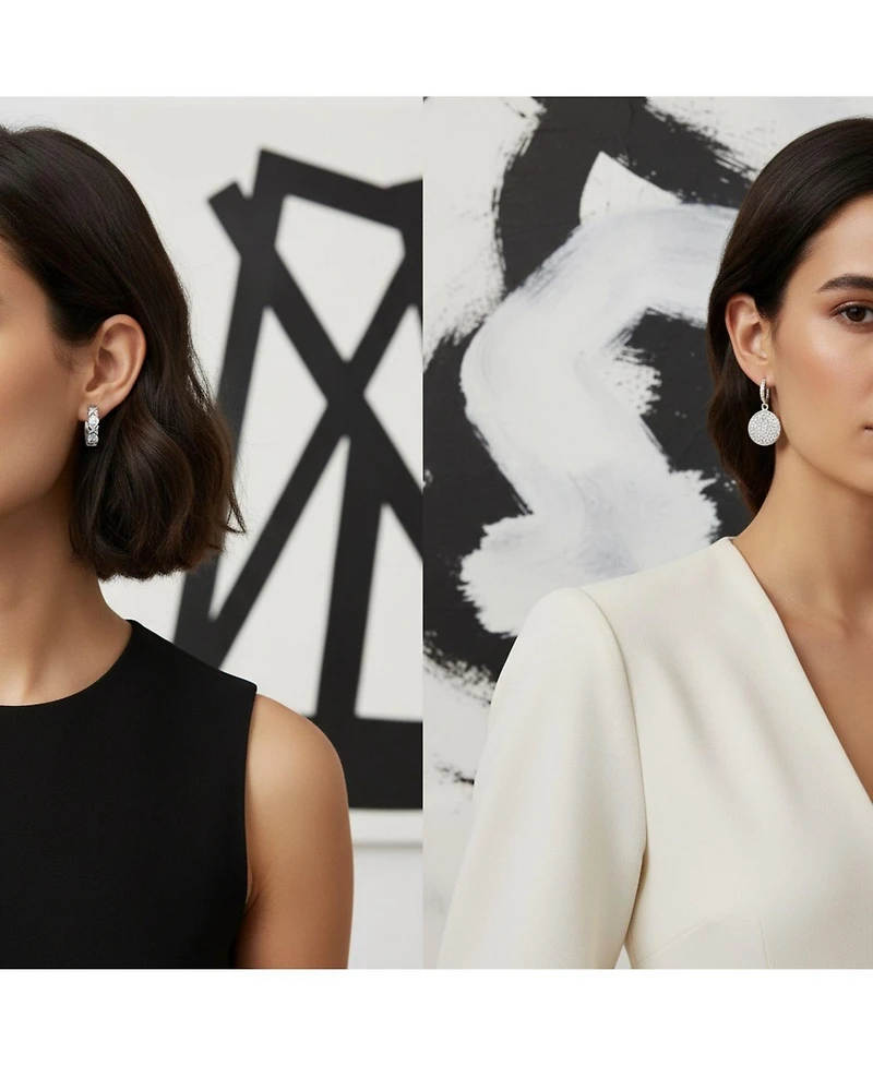 Bling Jewelry Set of 2 Cz Pave Cubic Zirconia Circle Disc & Crisscross Xo Huggie Hoop Earring Sterling Silver