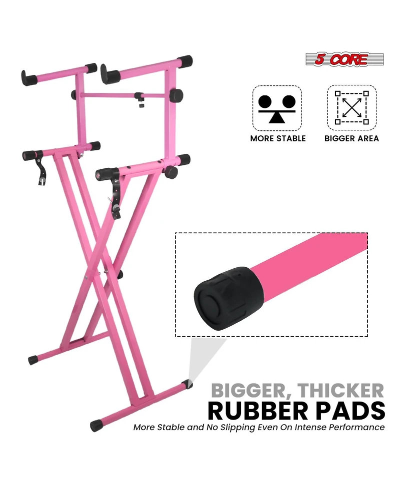 5 Core 2 Tier Keyboard Stand Combo Heavy Duty Adjustable Piano Stand with Extension Arm
