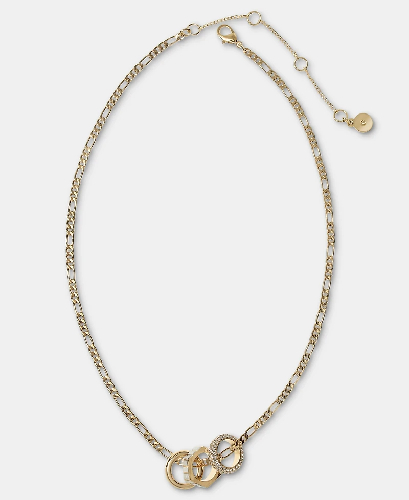 Dkny Gold-Tone Stone, Pave & Polished Rondelle Figaro Link Collar Necklace, 16" + 3" extender