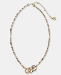 Dkny Gold-Tone Stone, Pave & Polished Rondelle Figaro Link Collar Necklace, 16" + 3" extender