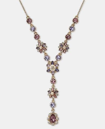 Marchesa Gold-Tone Crystal Cluster Lariat Necklace, 16" + 3" extender