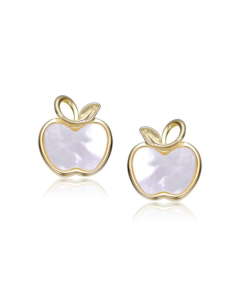 GiGiGirl Sterling Silver 14K Gold Plated with White Mother-of-Pearl Apple Stud Earrings for Kids