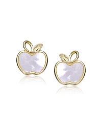 GiGiGirl Sterling Silver 14K Gold Plated with White Mother-of-Pearl Apple Stud Earrings for Kids