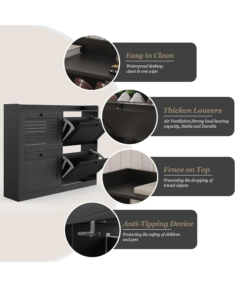 gaomon Large 4-Drawer Shoe Cabinet, Narrow Hidden Shoe Rack with Wooden Legs, Freestanding Entryway Organizer for Bedroom Living Room Hallway