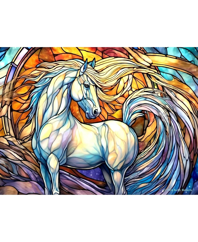 SunsOut Stained Glass Zoo White Horse 500 piece Jigsaw Puzzle for Adults