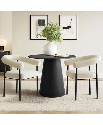 Maison Boucle 3-Piece Modern Round Dining Table Set with Boucle Armchairs and Pedestal Table, Small Space Table Set for 2