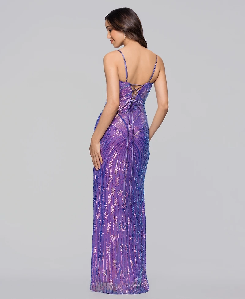 Blondie Nites Junior's Corset Sequin Spaghetti Strap Long Slim Dress