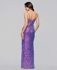 Blondie Nites Junior's Corset Sequin Spaghetti Strap Long Slim Dress